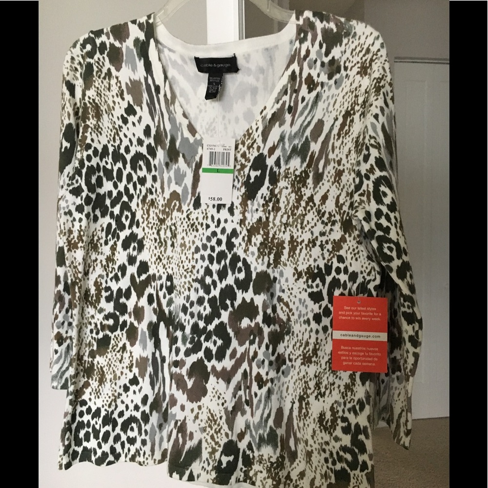 New W/Tags Animal Print Cotton Sweater